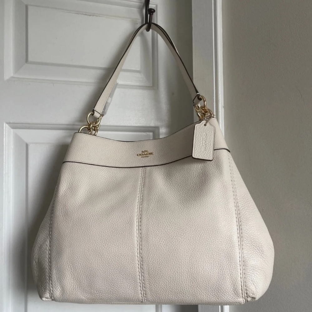 Authentic NWT Coach Lexy Chalk Cream Pebble Leather Satchel Shoulder Bag